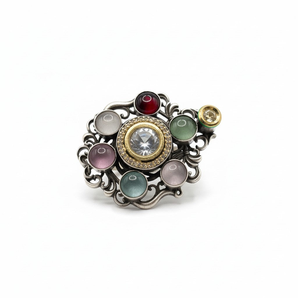 807241 Oxidised Adjustable Ring With 2 Tone Plating
