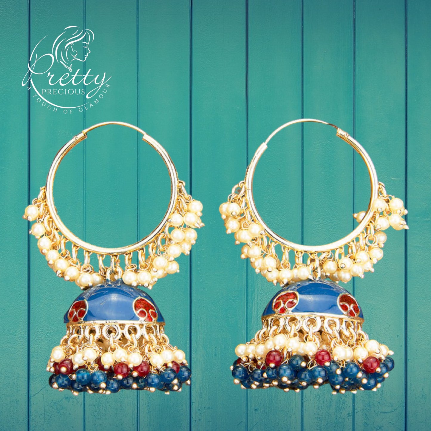 110537 Indo Western Jhumki With Gold Plating-Peacockblue
