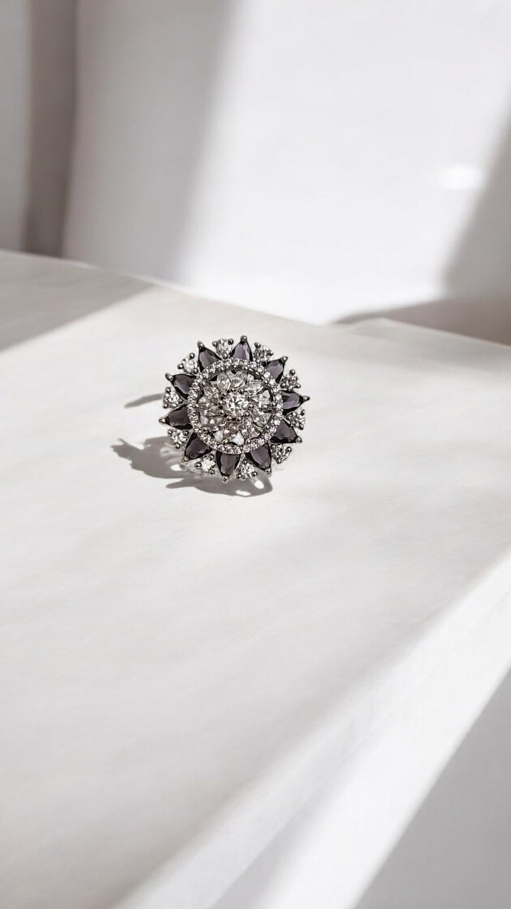 91409-RN Cz Adjustable Ring Black