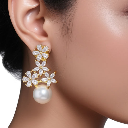 417486 Cz Short Earring With Gold Plating