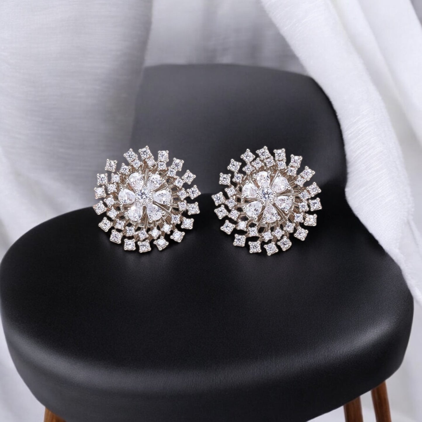 435874 CZ Tops With Rhodium 2 Tone Plating