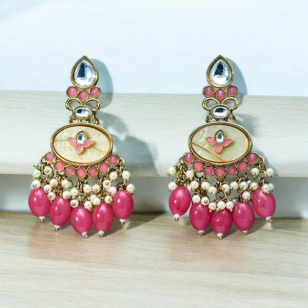 111613-Indo Western (Kundan) Earring-Dark Pink