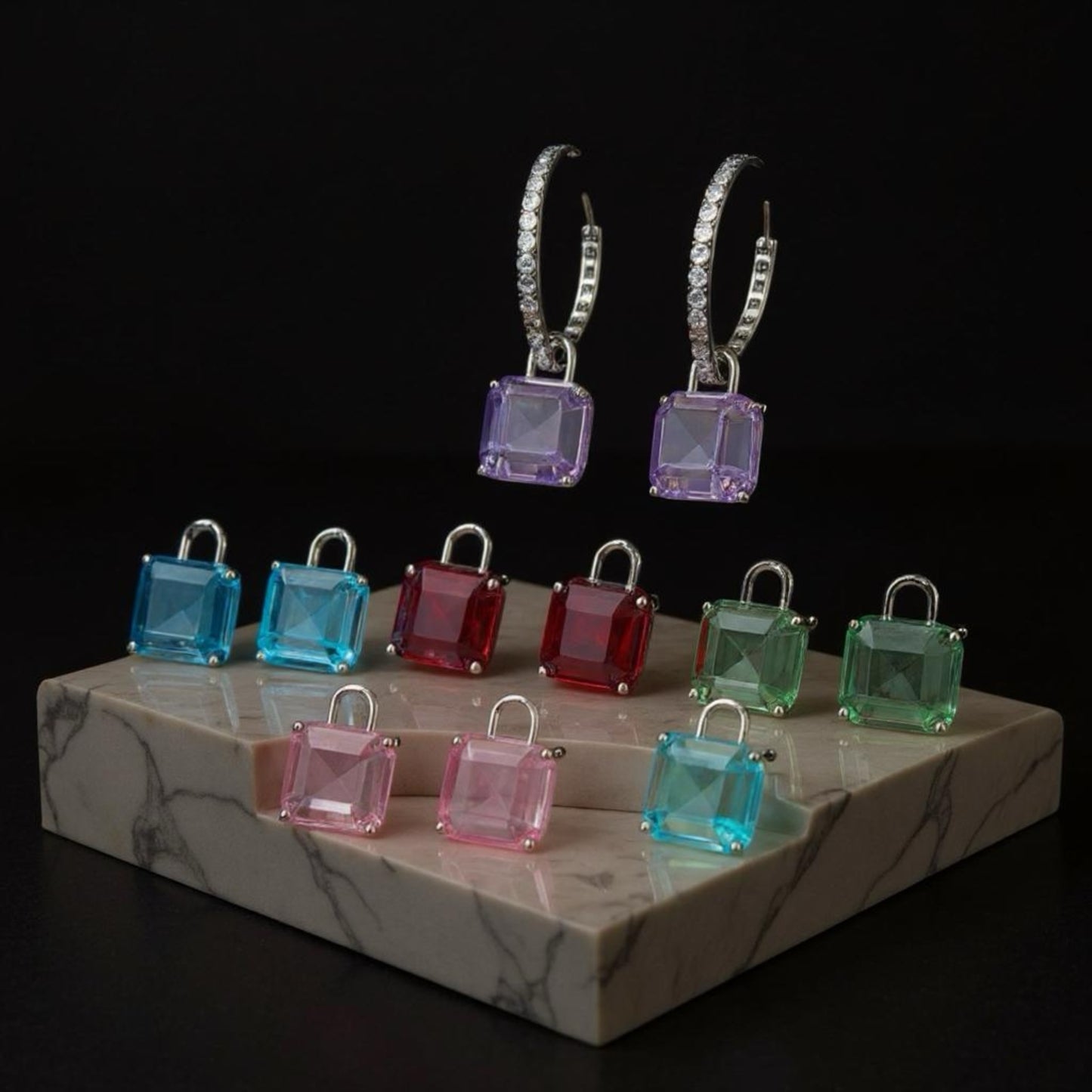 427434 Cz Changeable Stone Earring With Rhodium Plating