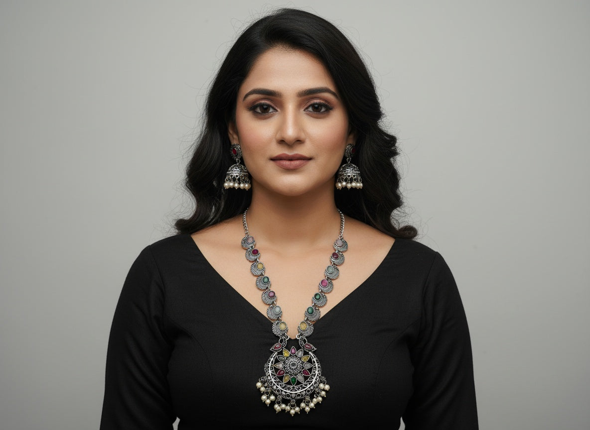 808782 Peacock Necklace With Oxidised Plating-Multi