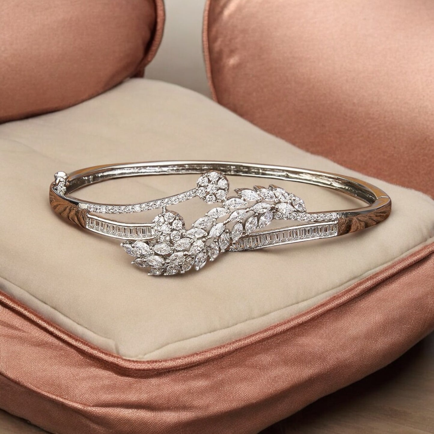 423601 Cubic Zirconia Classic Kada With Rhodium Plating-White