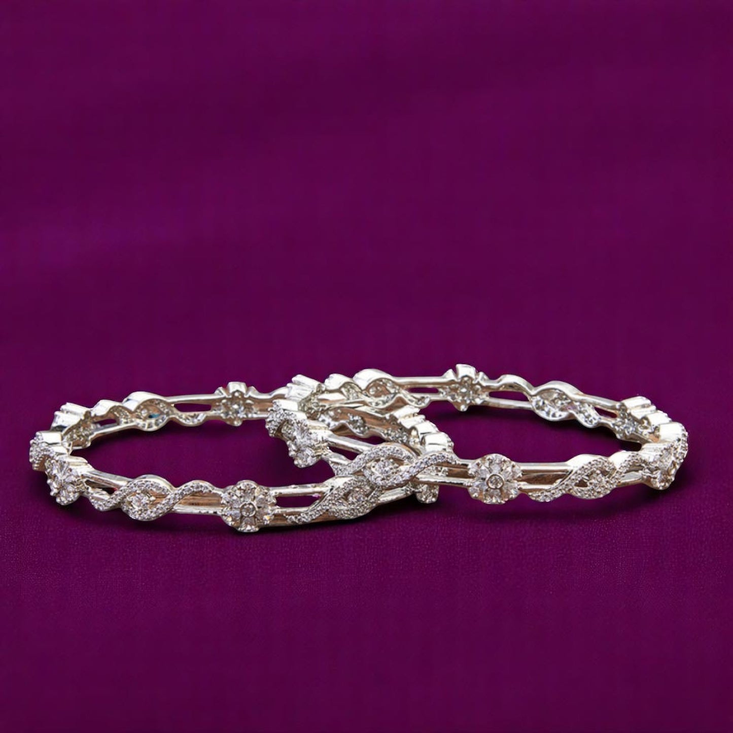 425588 Cubic Zirconia Delicate Bangles With Rhodium Plating-Size 2.4