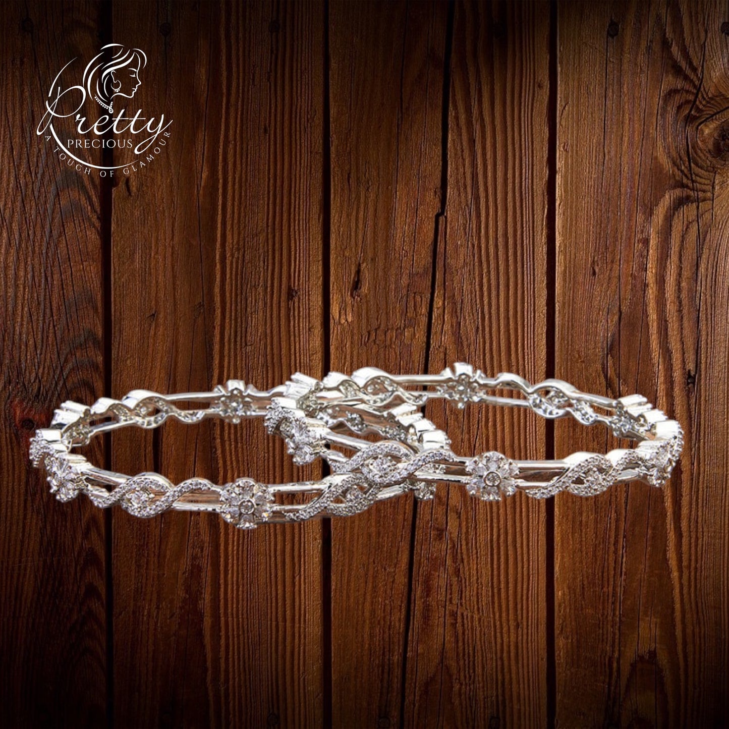 425588 Cubic Zirconia Delicate Bangles With Rhodium Plating-Size 2.4