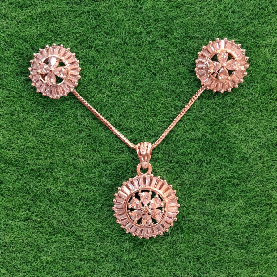 92259-PS-American Diamond Delicate Pendant Set With Rhodium Plating-Design 1