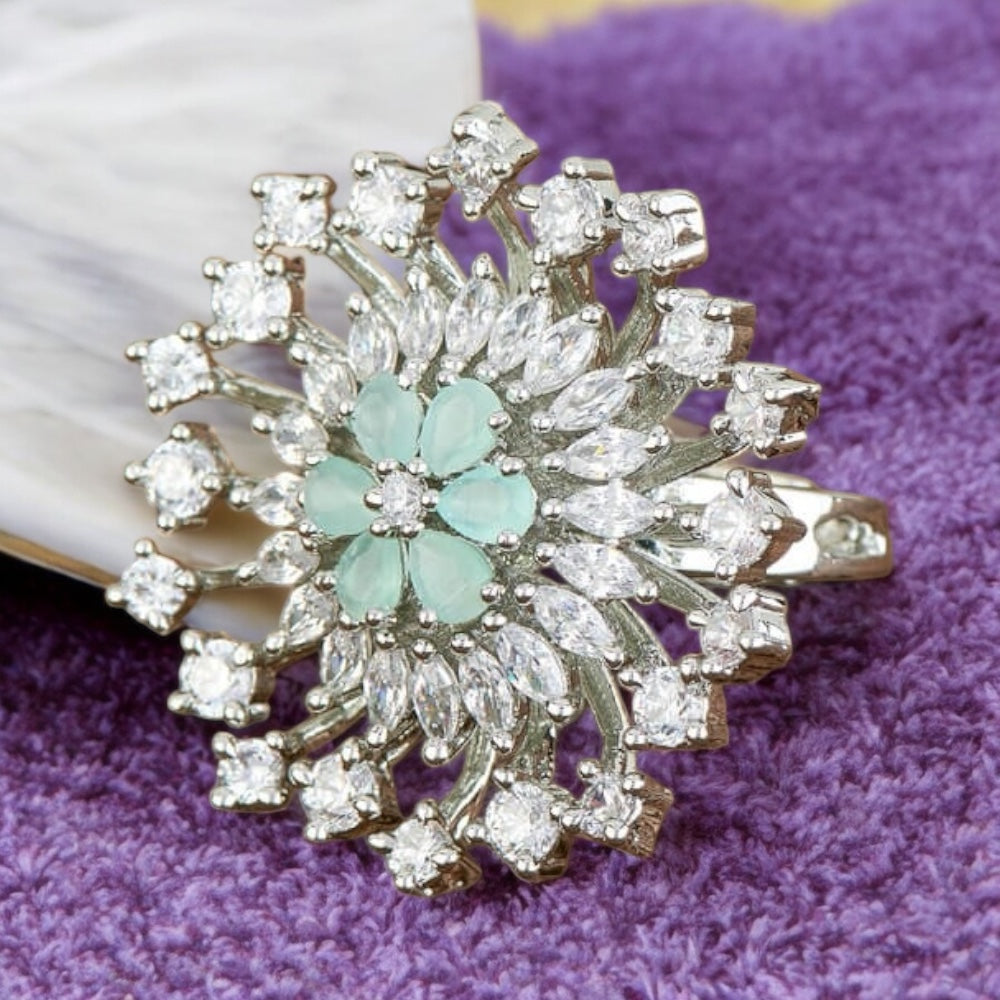 428284 Cz Adjustable Ring With Rhodium Plating