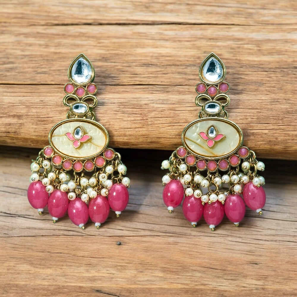 111613-Indo Western (Kundan) Earring-Dark Pink