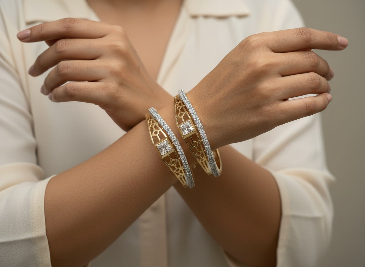 1020 Cz Classic Bangles-Size 2.8-Two Tone