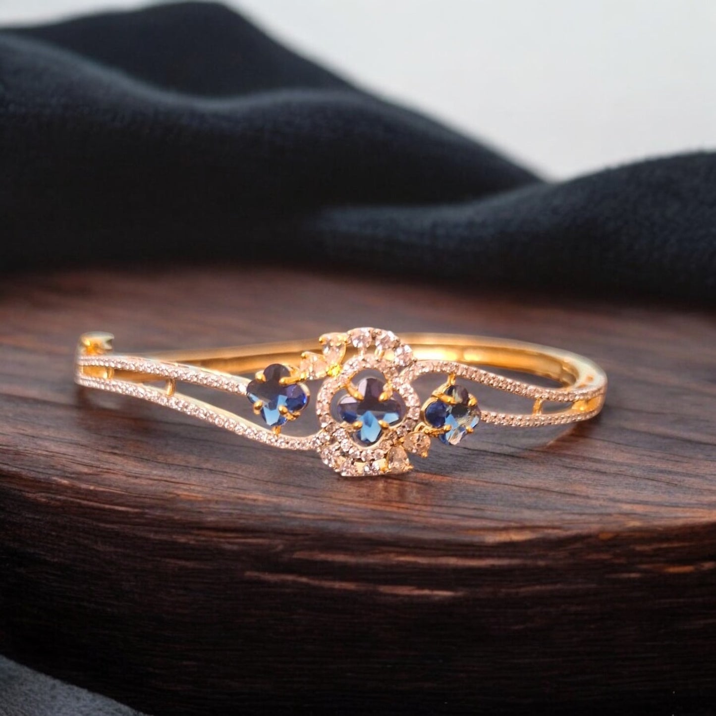 93409-KD Cubic Zirconia Classic Kada With Gold Plating-Blue