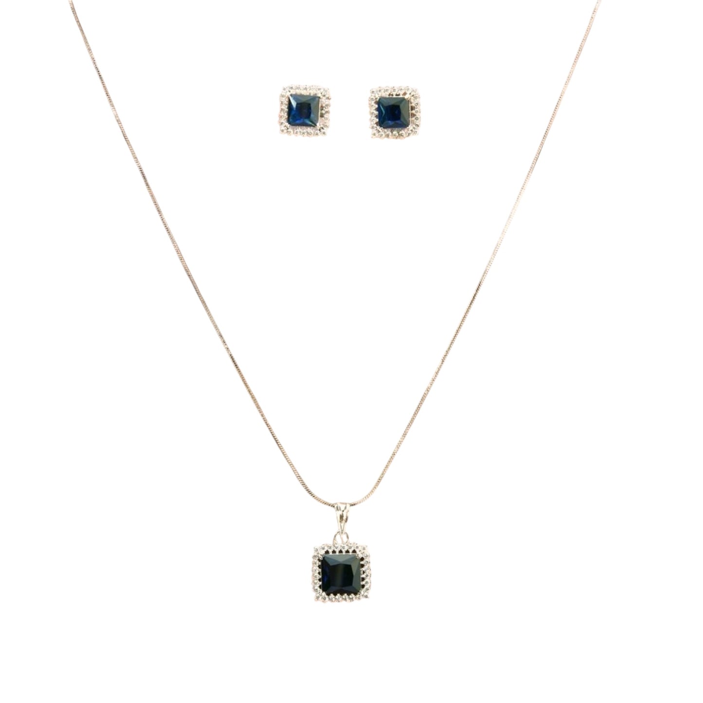 433093-American Diamond Delicate Pendant Set With Rhodium Plating-Blue