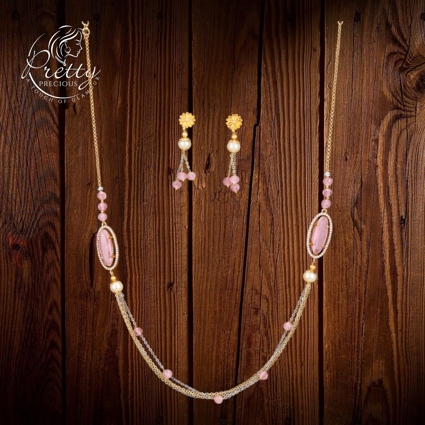 430899 Cz Classic Mala Necklace With 2 Tone Plating-Pink