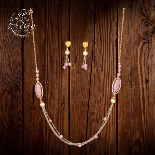 430899 Cz Classic Mala Necklace With 2 Tone Plating-Pink