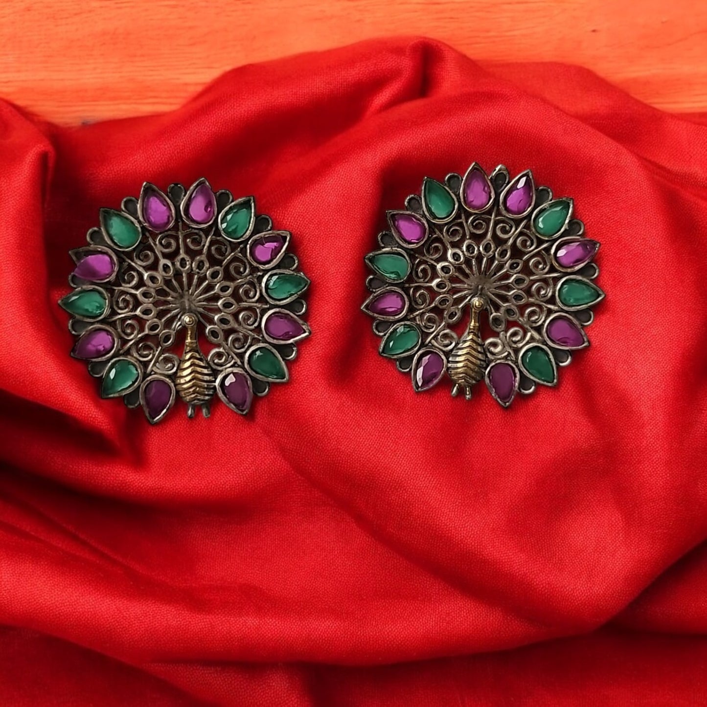 803005 Peacock Earring With 2 Tone Plating-Rubygreen