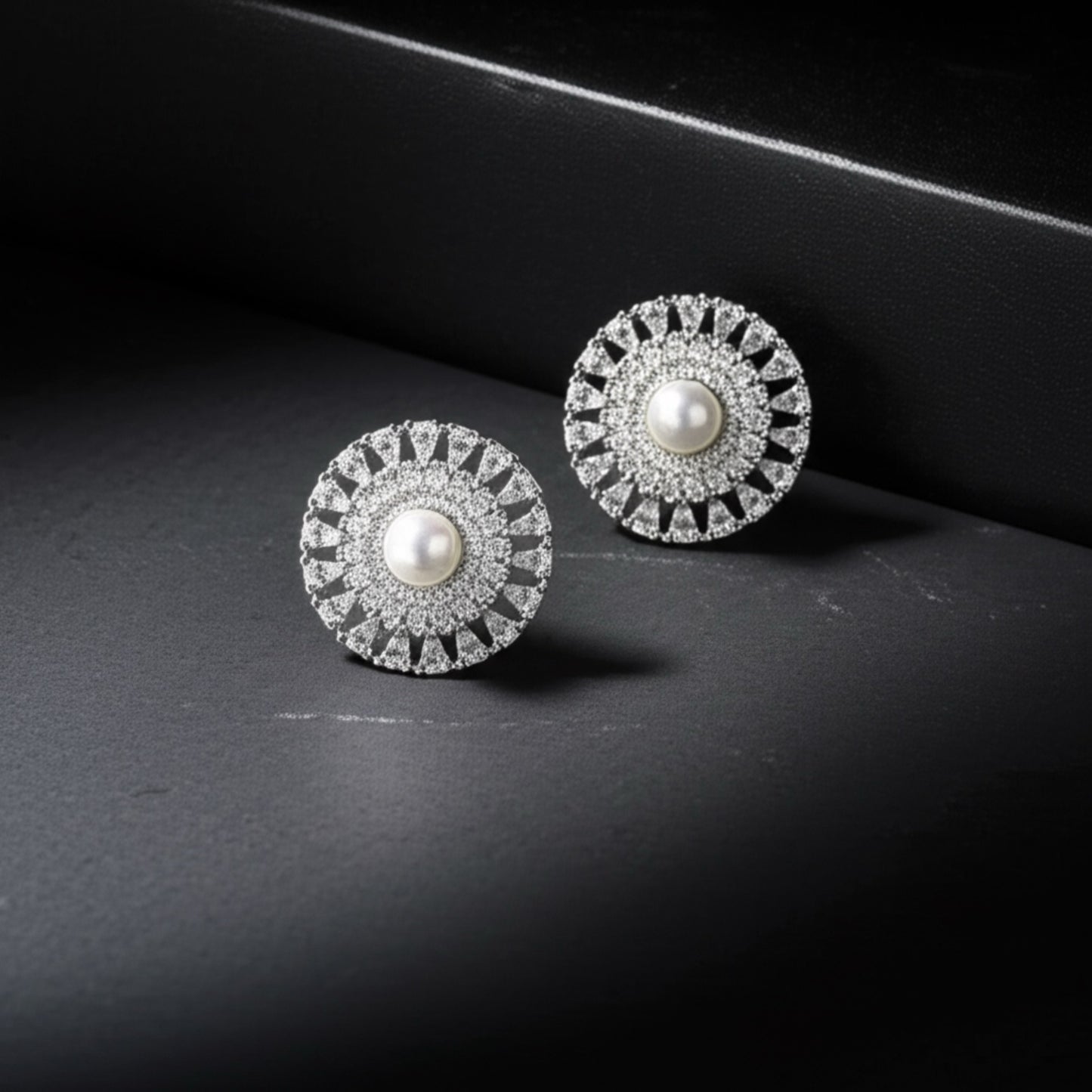 431823 Cz Pearl Tops With Rhodium 2 Tone Plating