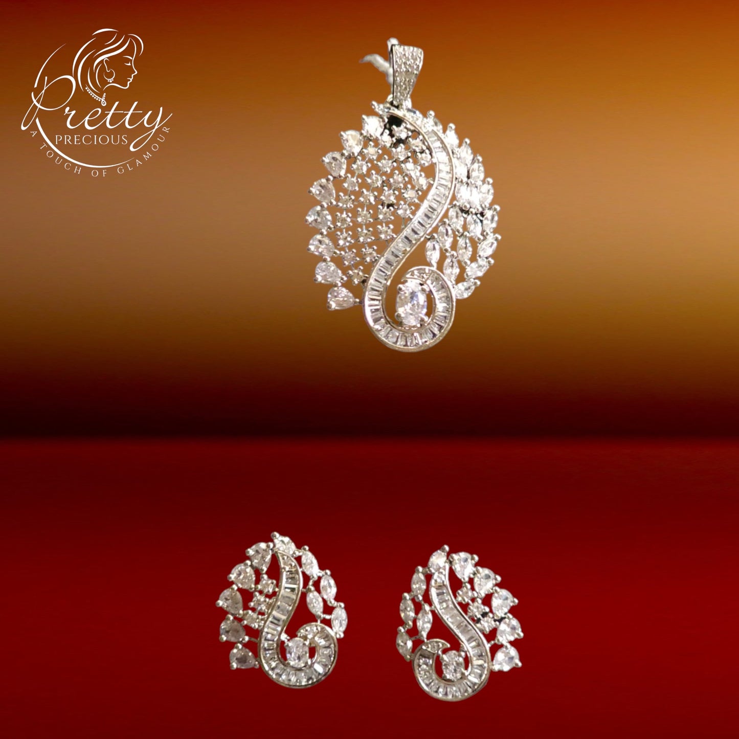 425519 Cubic Zirconia Classic Pendant Set With 2 Tone Plating