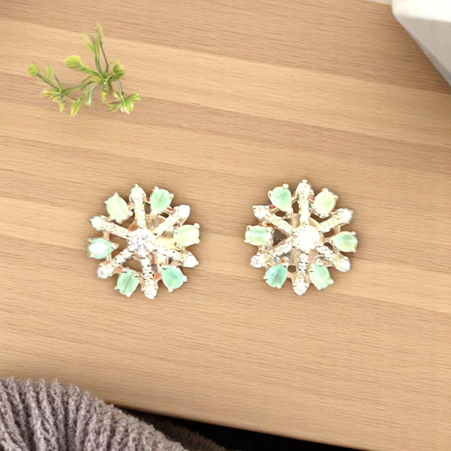 92459-ER  CZ Earring With Gold/Rhodium Plating-Mint