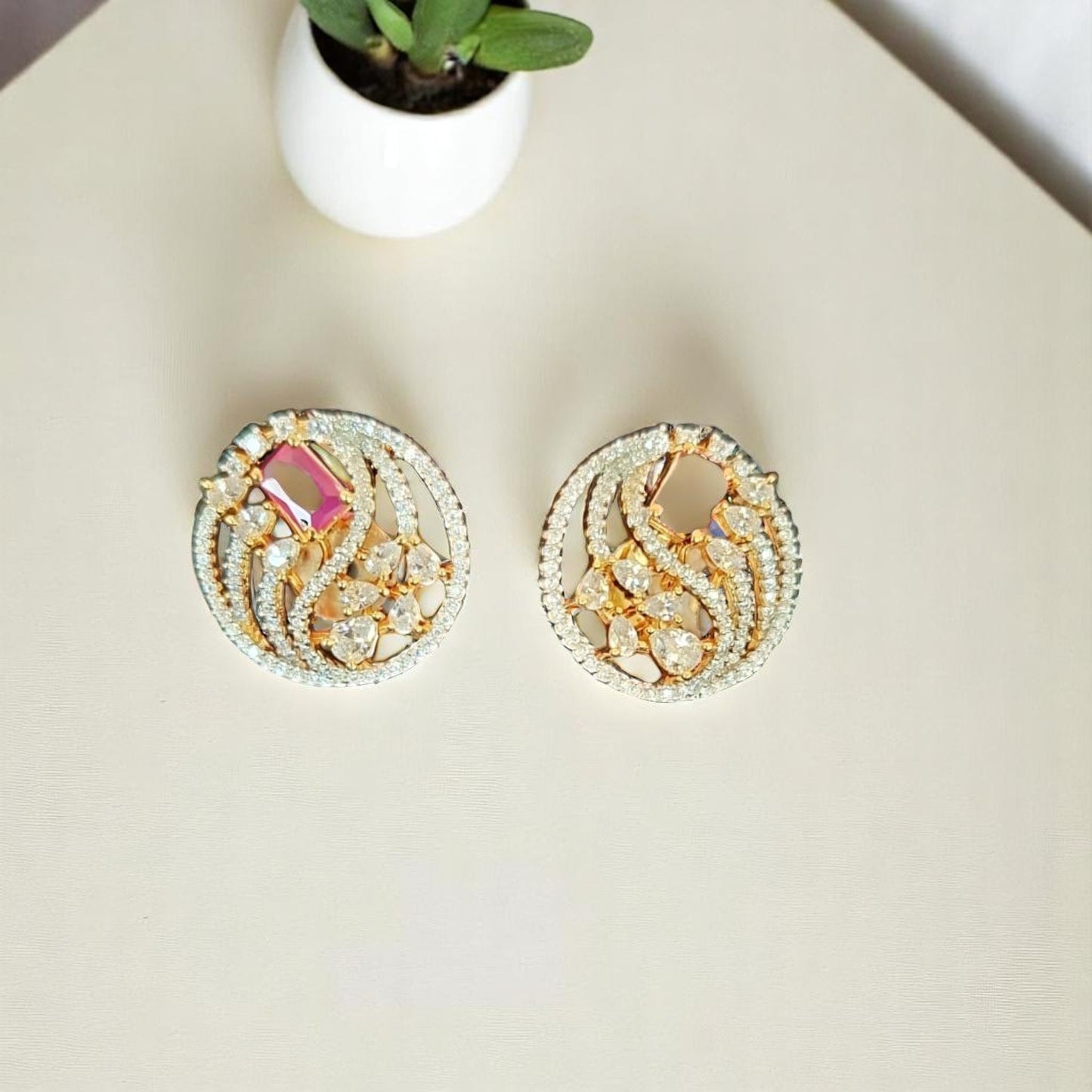 92909-ER CZ Earring With Gold/Rhodium Plating