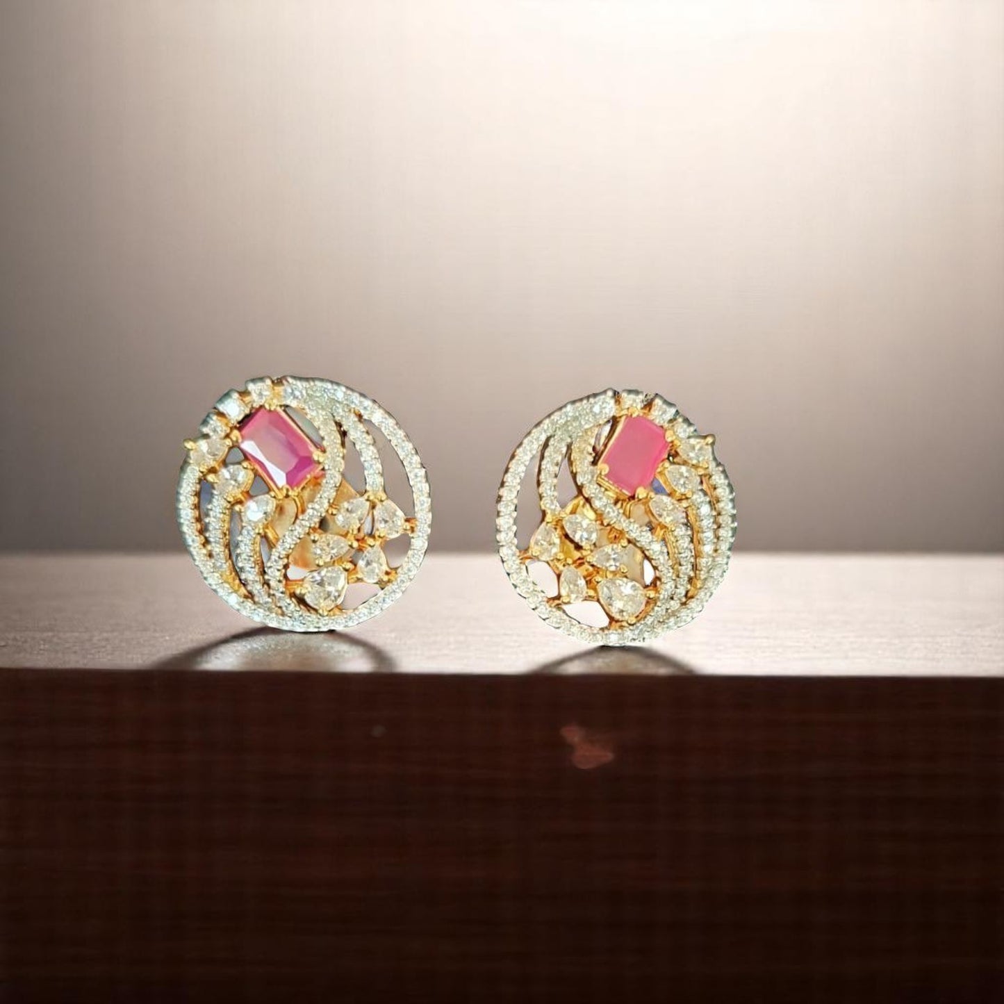 92909-ER CZ Earring With Gold/Rhodium Plating