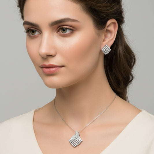 436547-American Diamond Delicate Pendant Set With Rhodium Plating