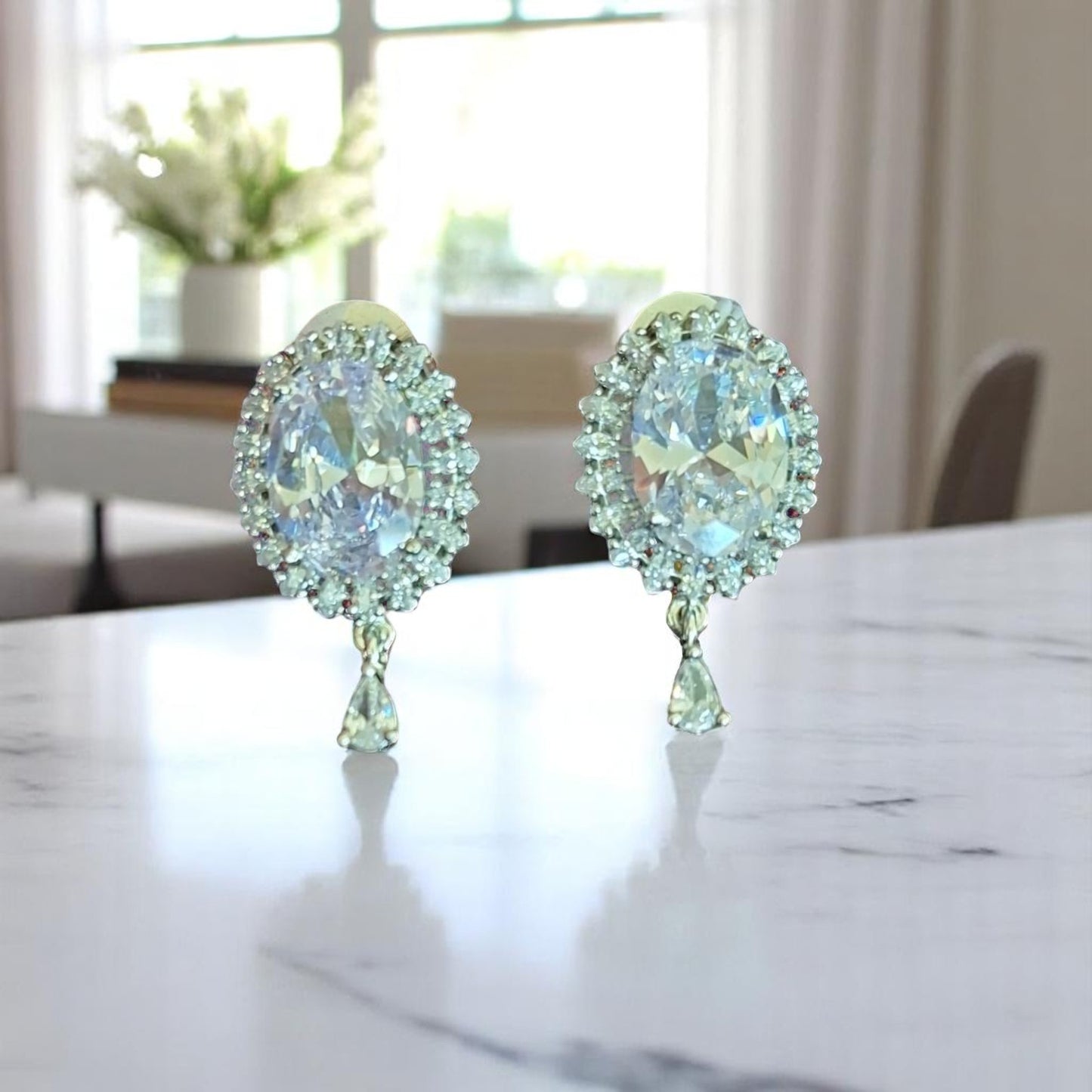 93109-ER CZ Earring With Gold/Rhodium Plating