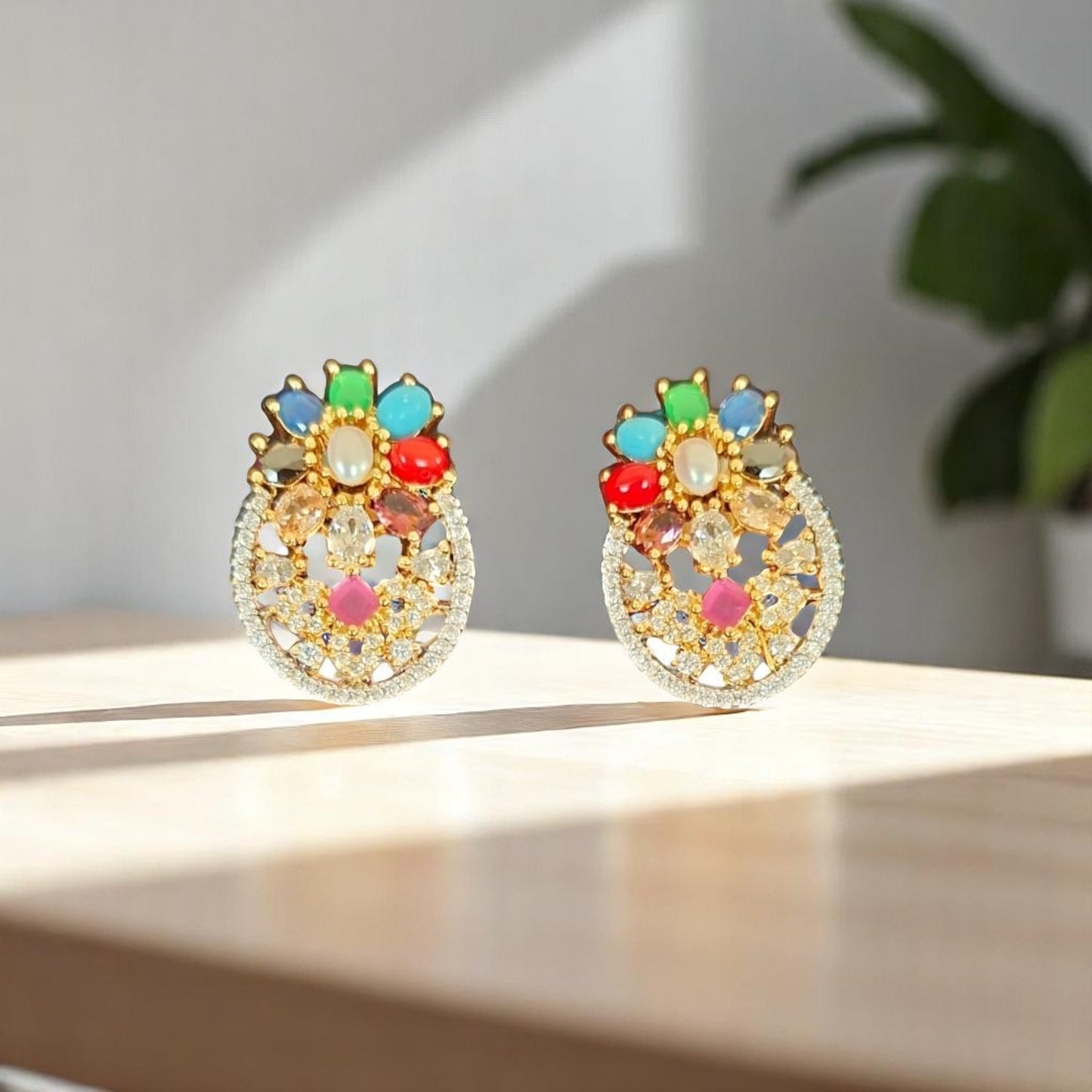 93259-ER  CZ Earring With Gold/Rhodium Plating-Design 2