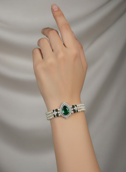 439637 Cubic Zirconia Classic Bracelet With 2 Tone Plating-Green