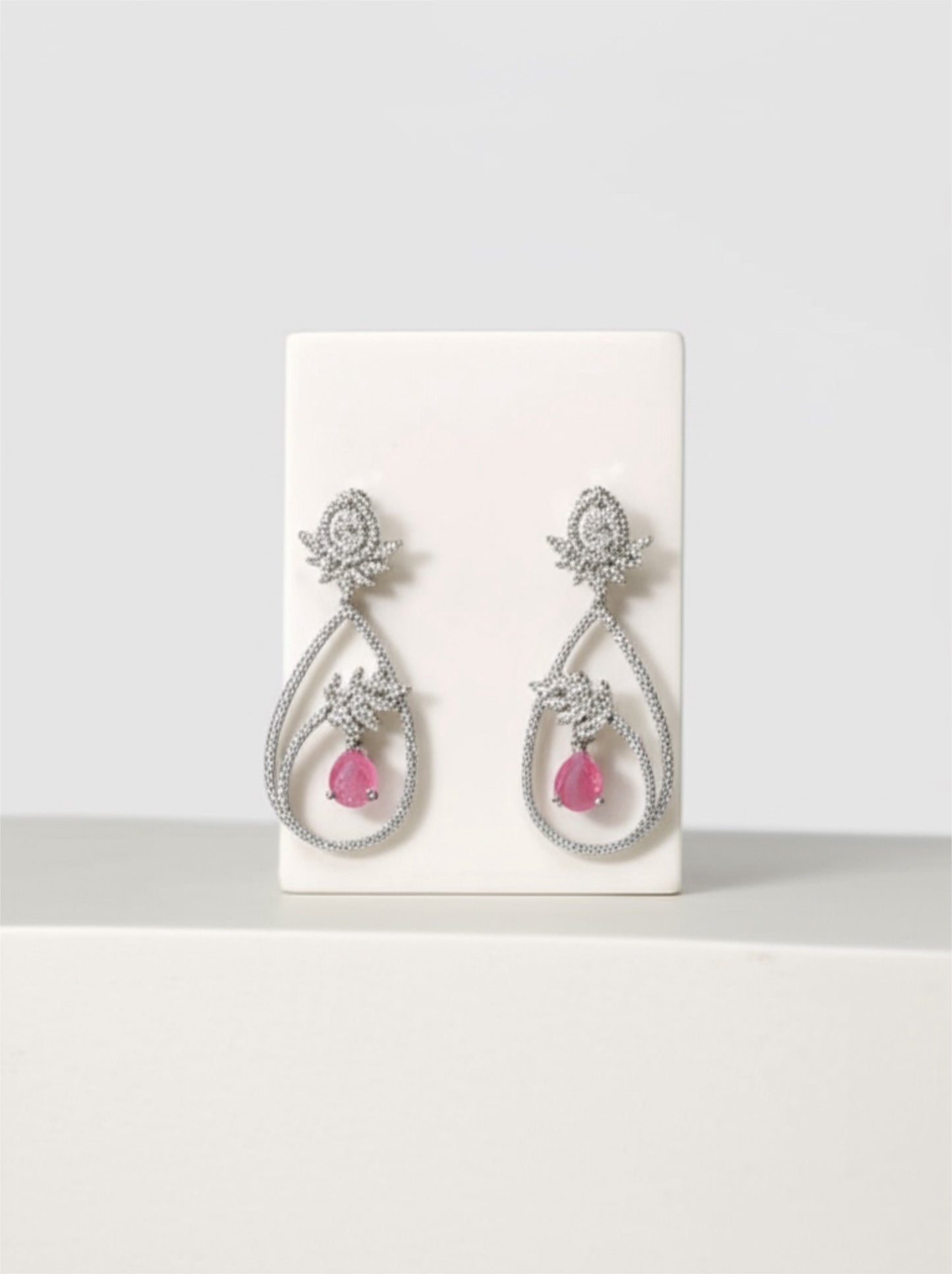 427316 Cz Classic Earring With Rhodium Plating-Pink