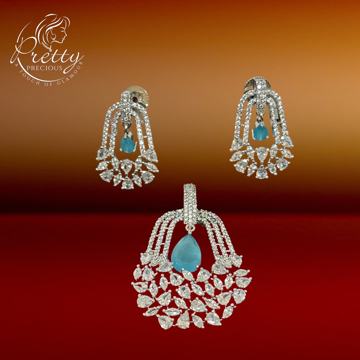 425648 Cubic Zirconia Classic Pendant Set With 2 Tone Plating