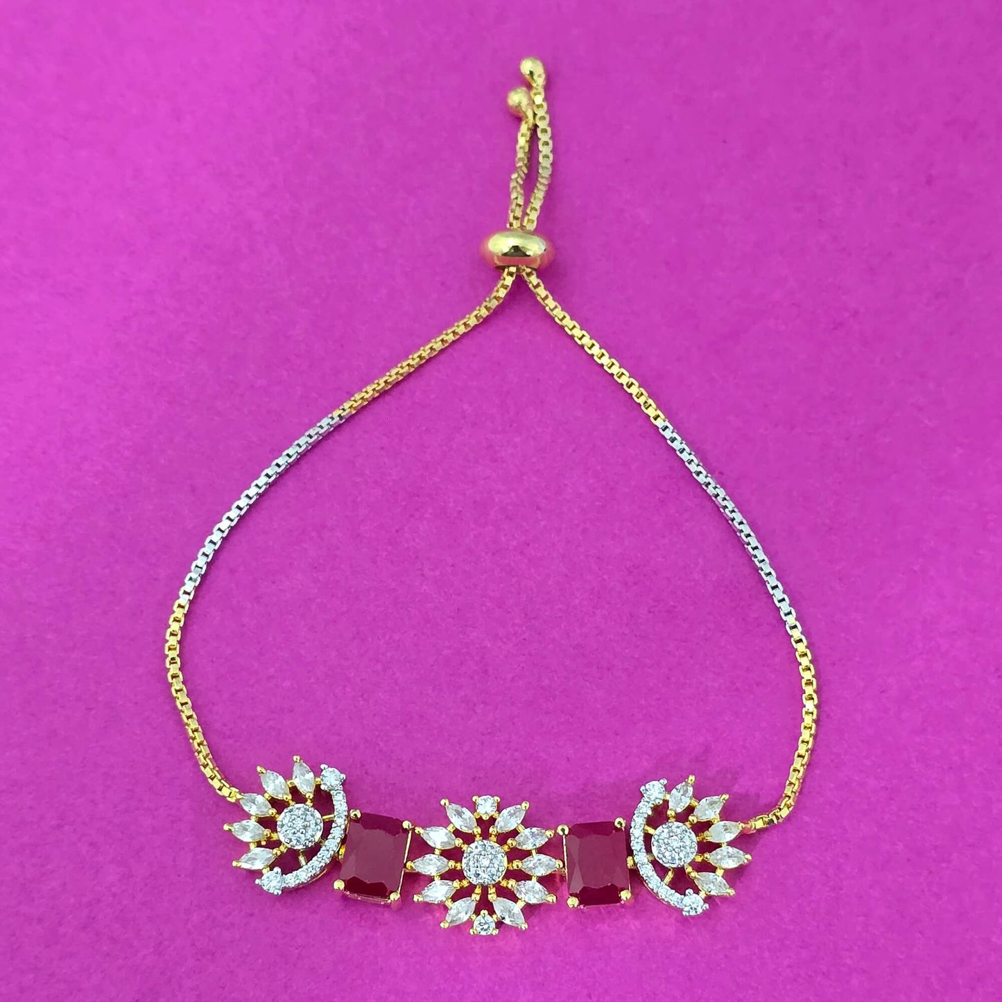 439707 Cubic Zirconia Adjustable Bracelet With 2 Tone Plating-Ruby