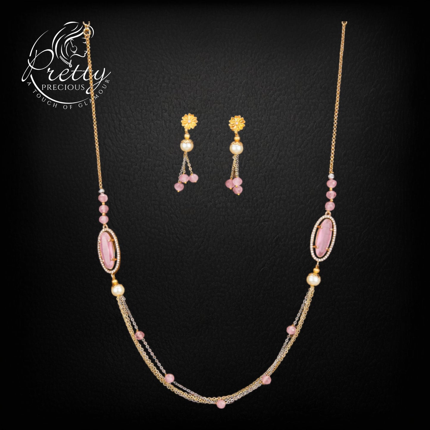 430899 Cz Classic Mala Necklace With 2 Tone Plating-Pink