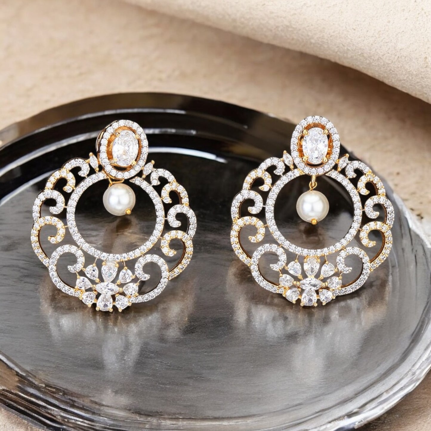 426163 CZ Earring With 2 Tone Plating