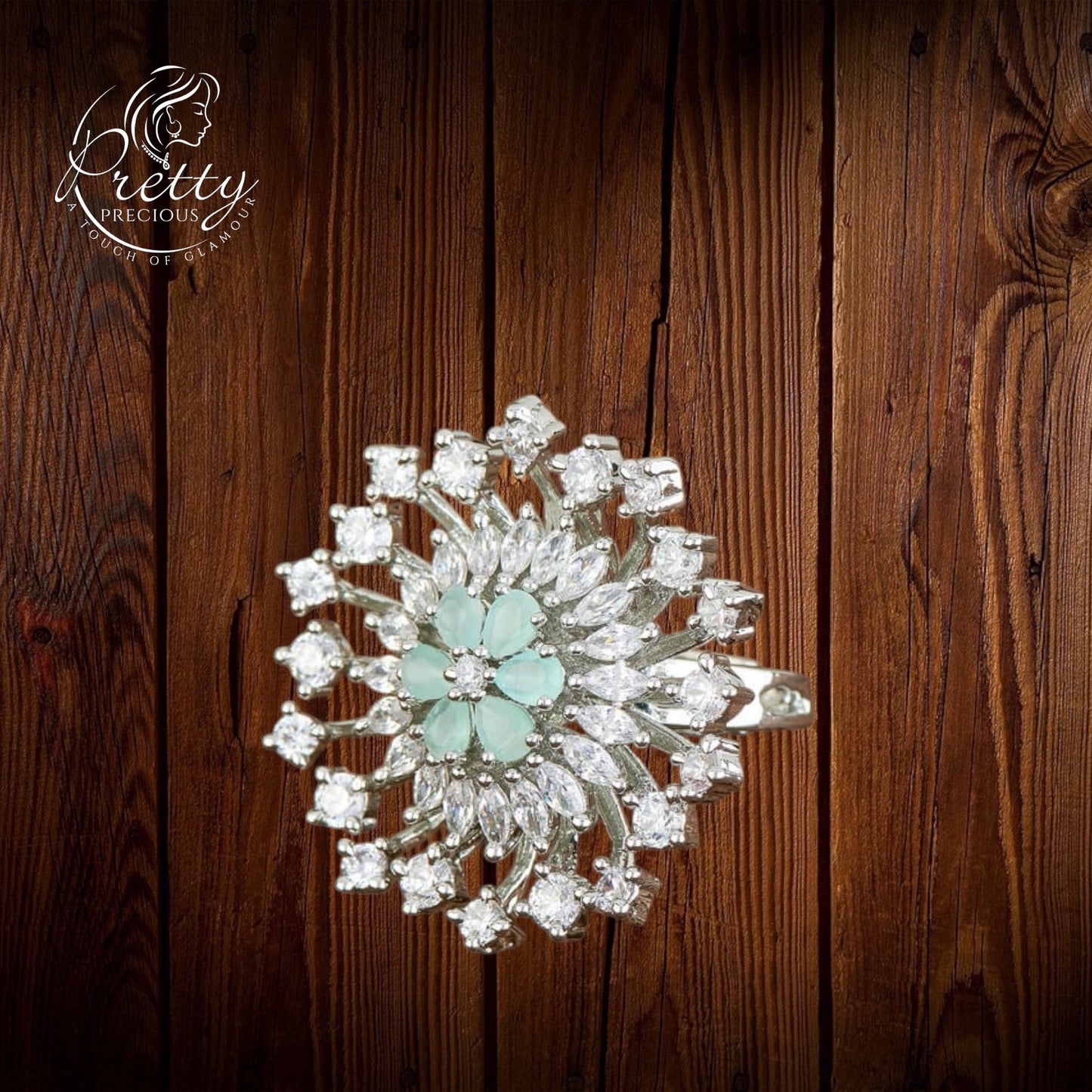 428284 Cz Adjustable Ring With Rhodium Plating