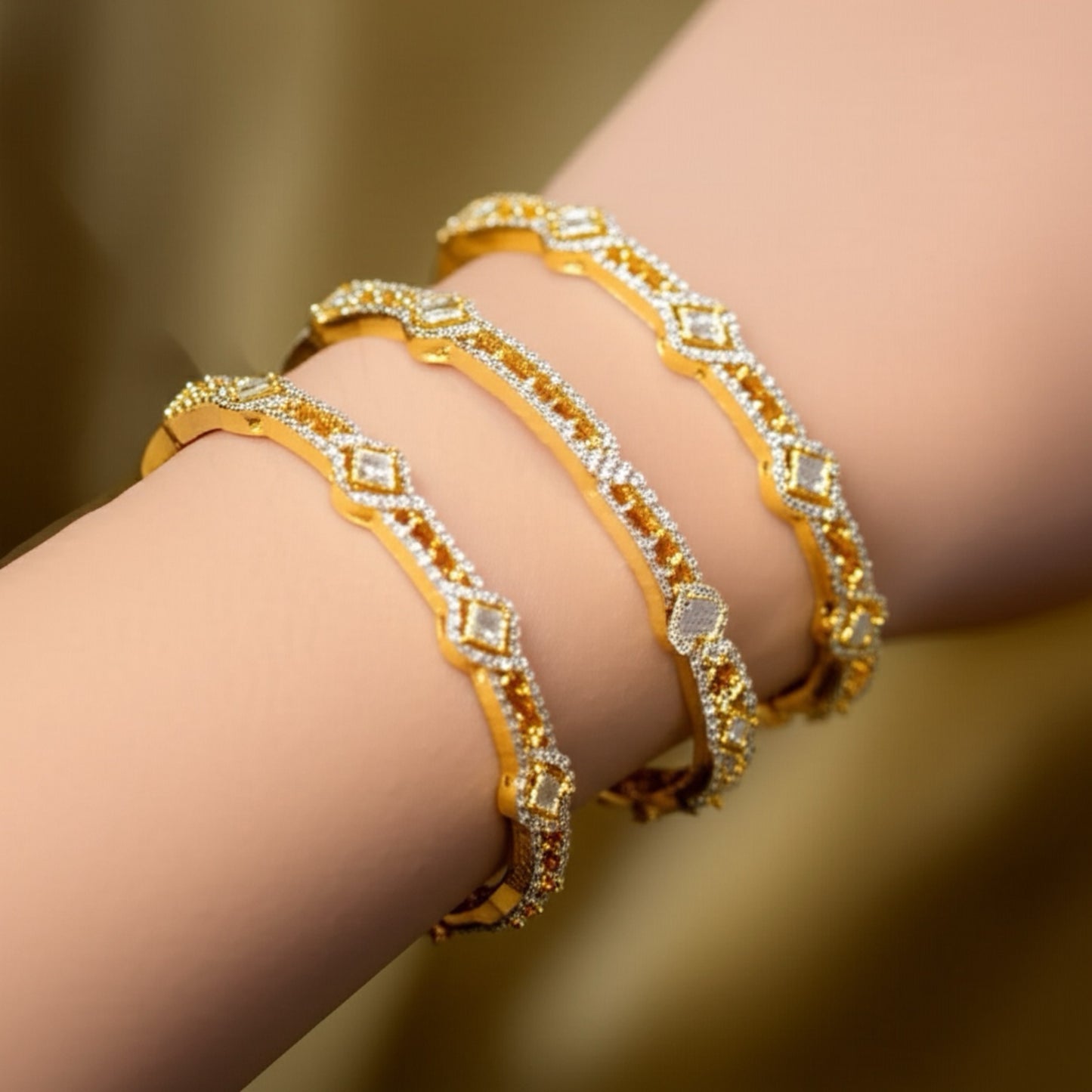 436392 Cz Bangles With Two Tone Plating-Size 2.6