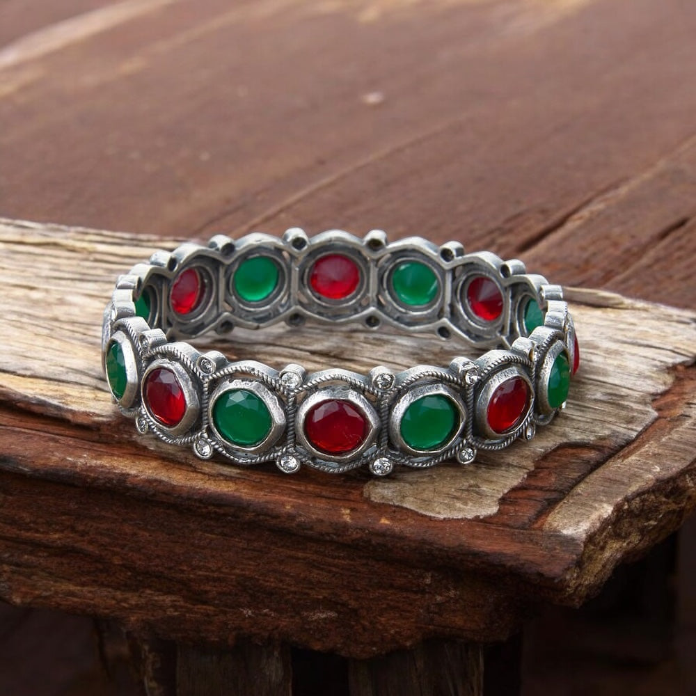 804193 Classic Kada With Oxidised Plating Rubygreen Openable Size 2.4