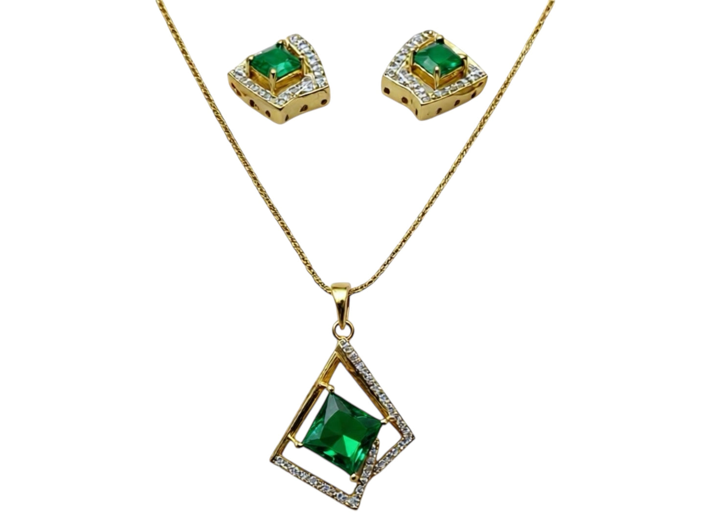 1063-American Diamond Delicate Pendant Set -Green