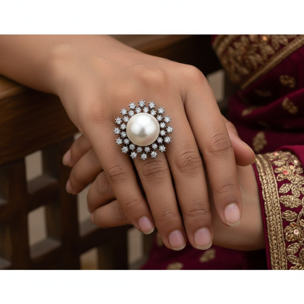 432358 Cubic Zirconia Classic Ring With 2 Tone Black Rhodium Plating-Black