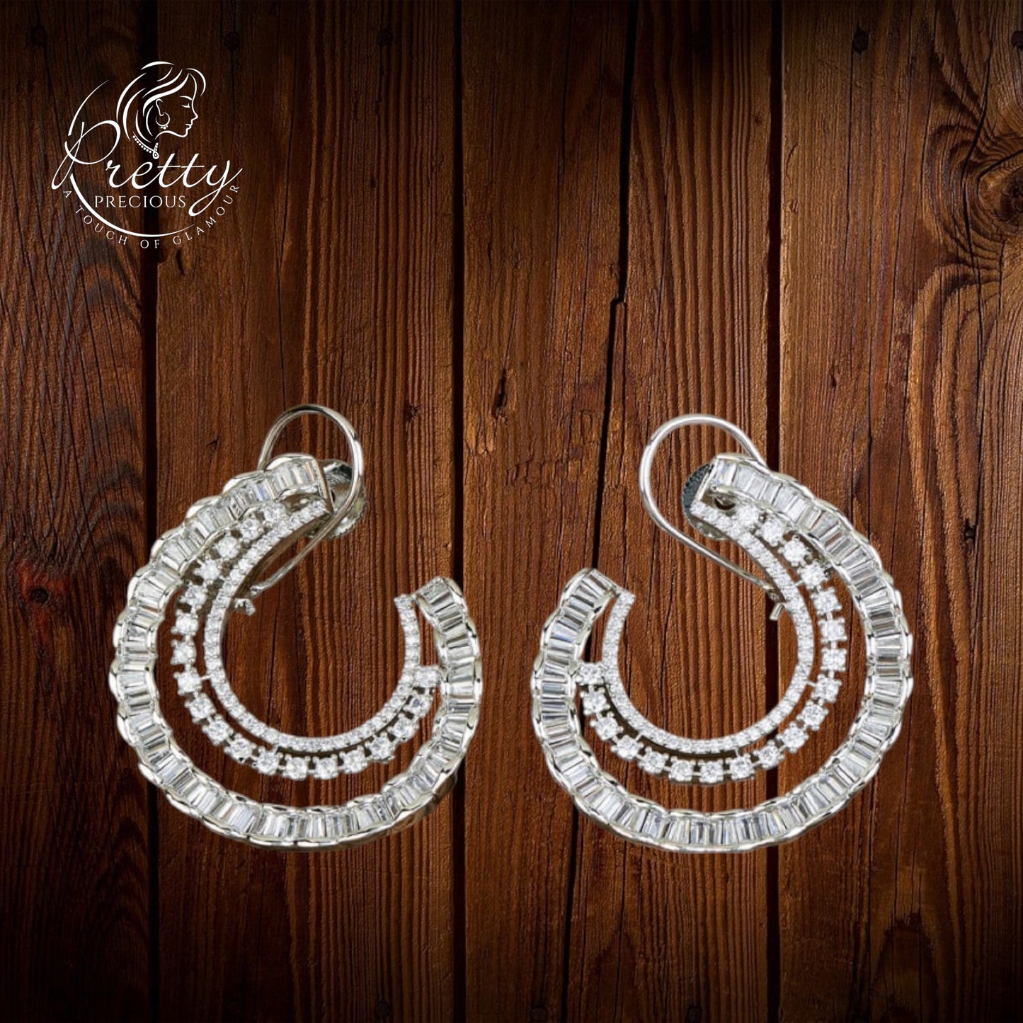 428371 Cz Classic Earring With Black 2 Tone Rhodium Plating-Silver