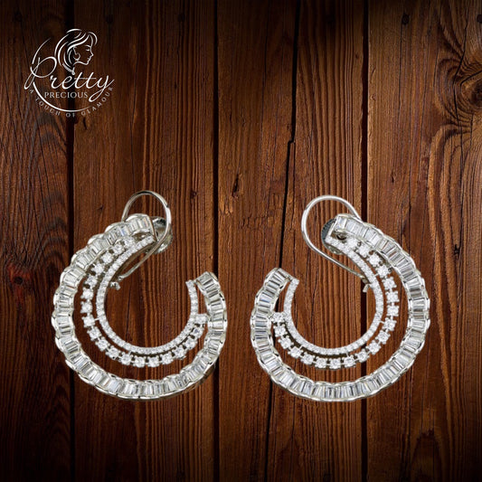 428371 Cz Classic Earring With Black 2 Tone Rhodium Plating-Silver