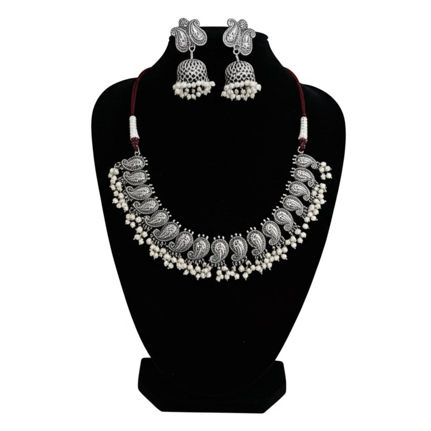 97999-NSO Classic Necklace With Oxidised Plating-White Moti