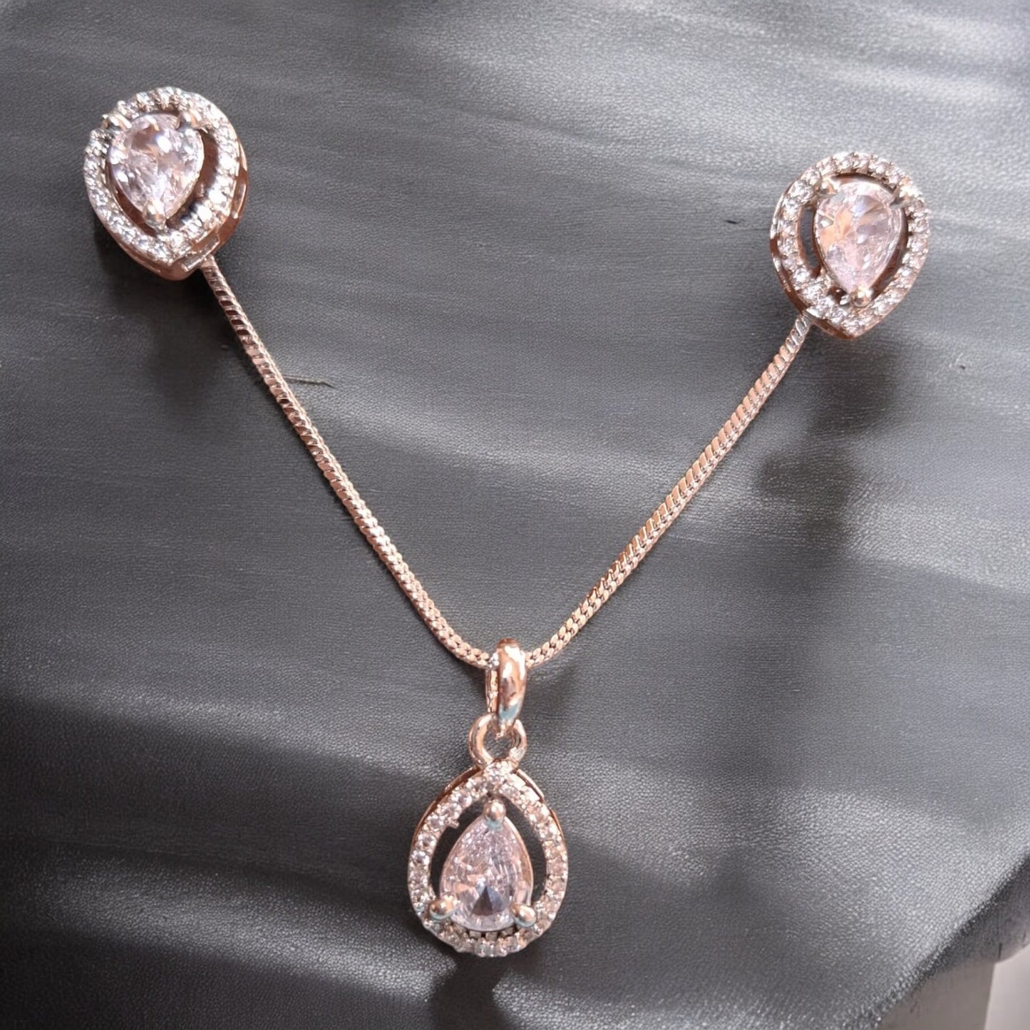 91609-PS-American Diamond Delicate Pendant Set With Rhodium Plating-Design 1