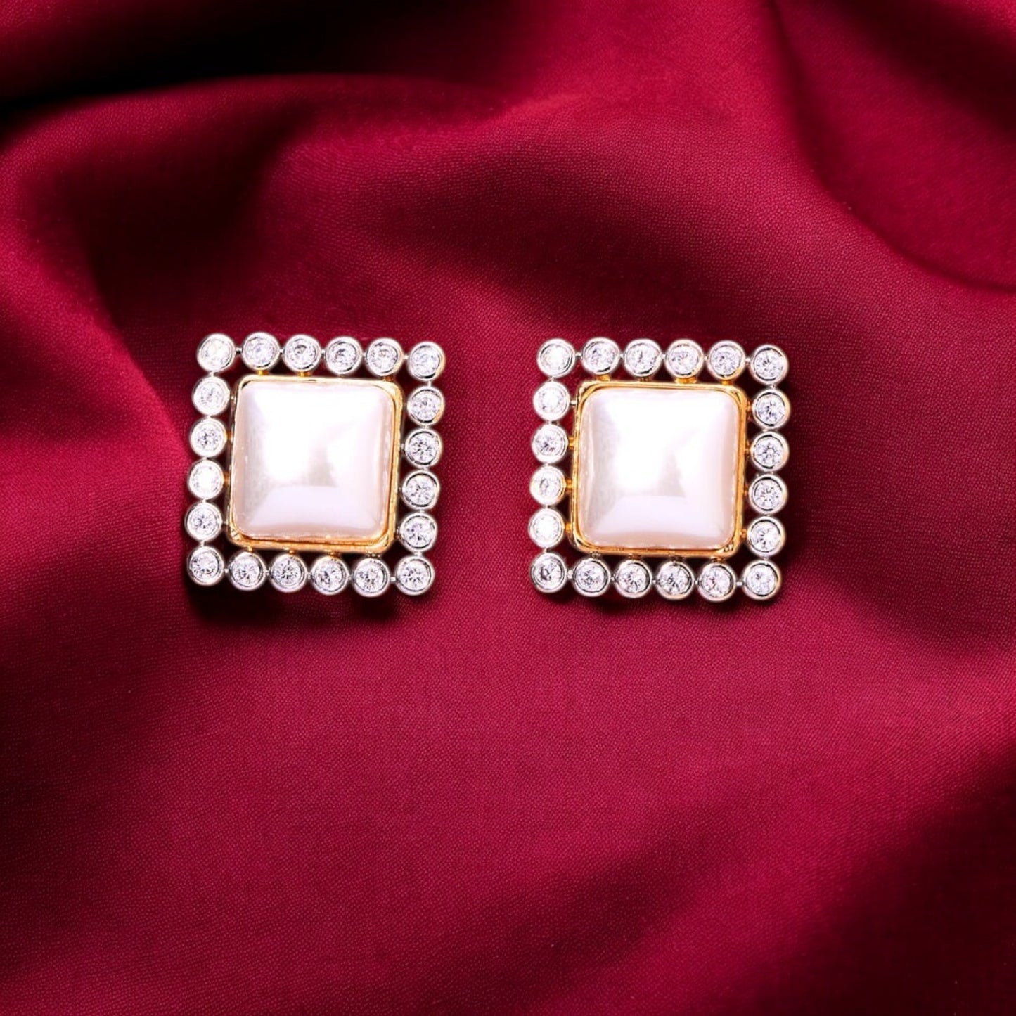 433442 CZ Earring With 2 Tone Rhodium Plating