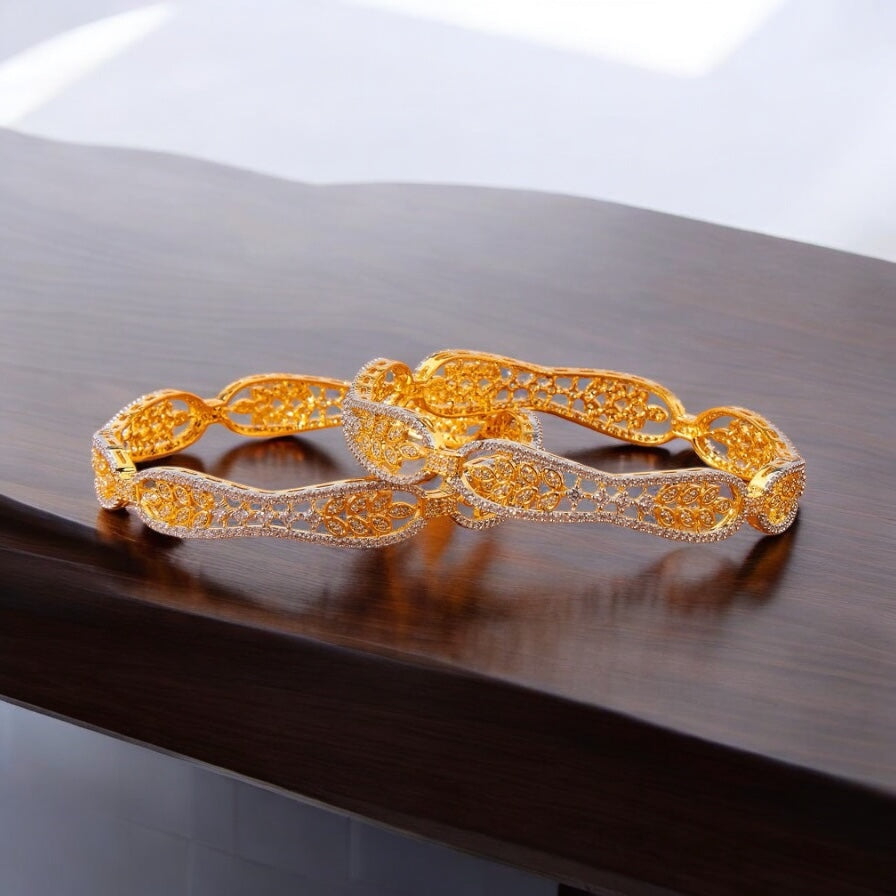 435223 Cz Bangles With Gold Plating - 2 Tone-Size 2.6