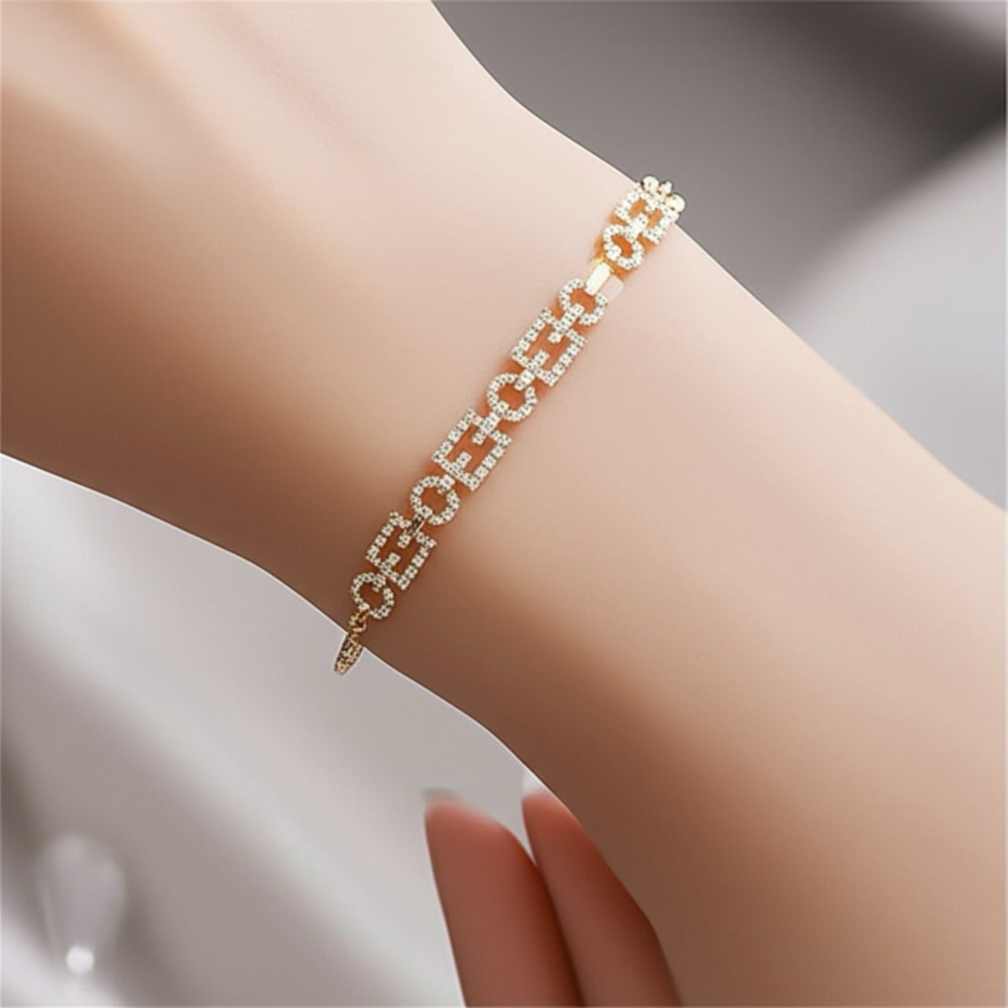 92759-BR Adjustable Bracelet With Rhodium Plating