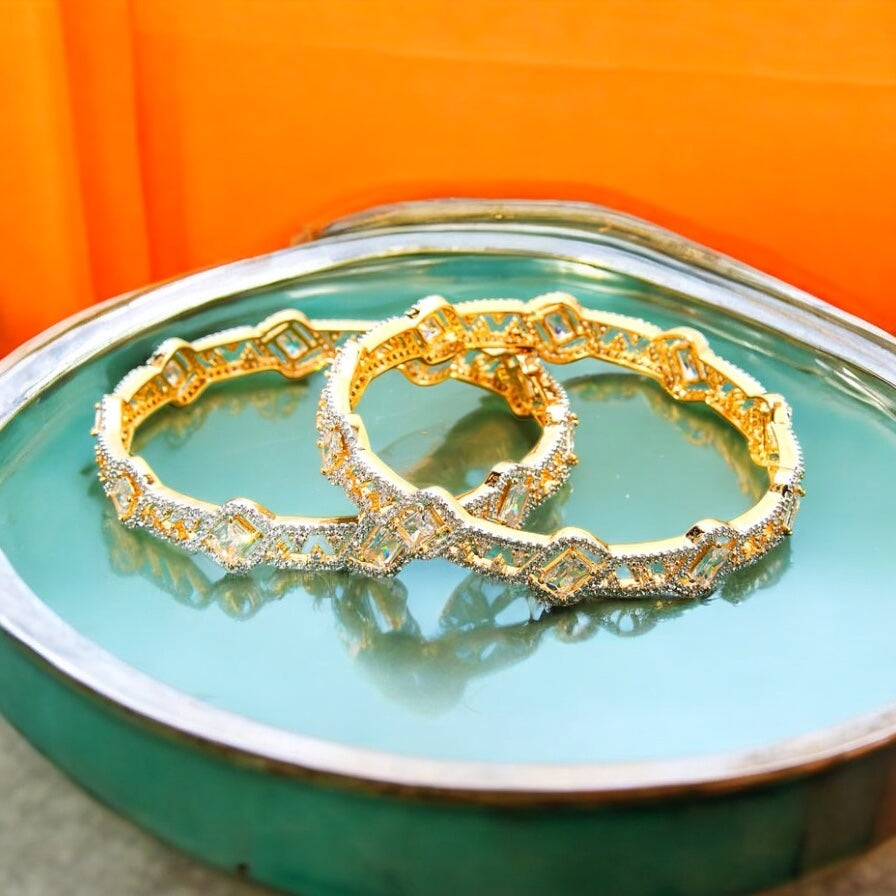 436392 Cz Bangles With Two Tone Plating-Size 2.6