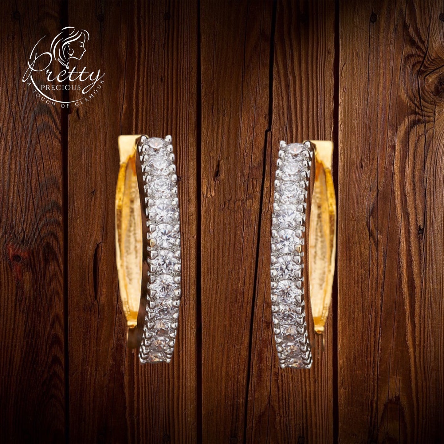 421023 Cz Delicate Earring With 2 Tone Plating