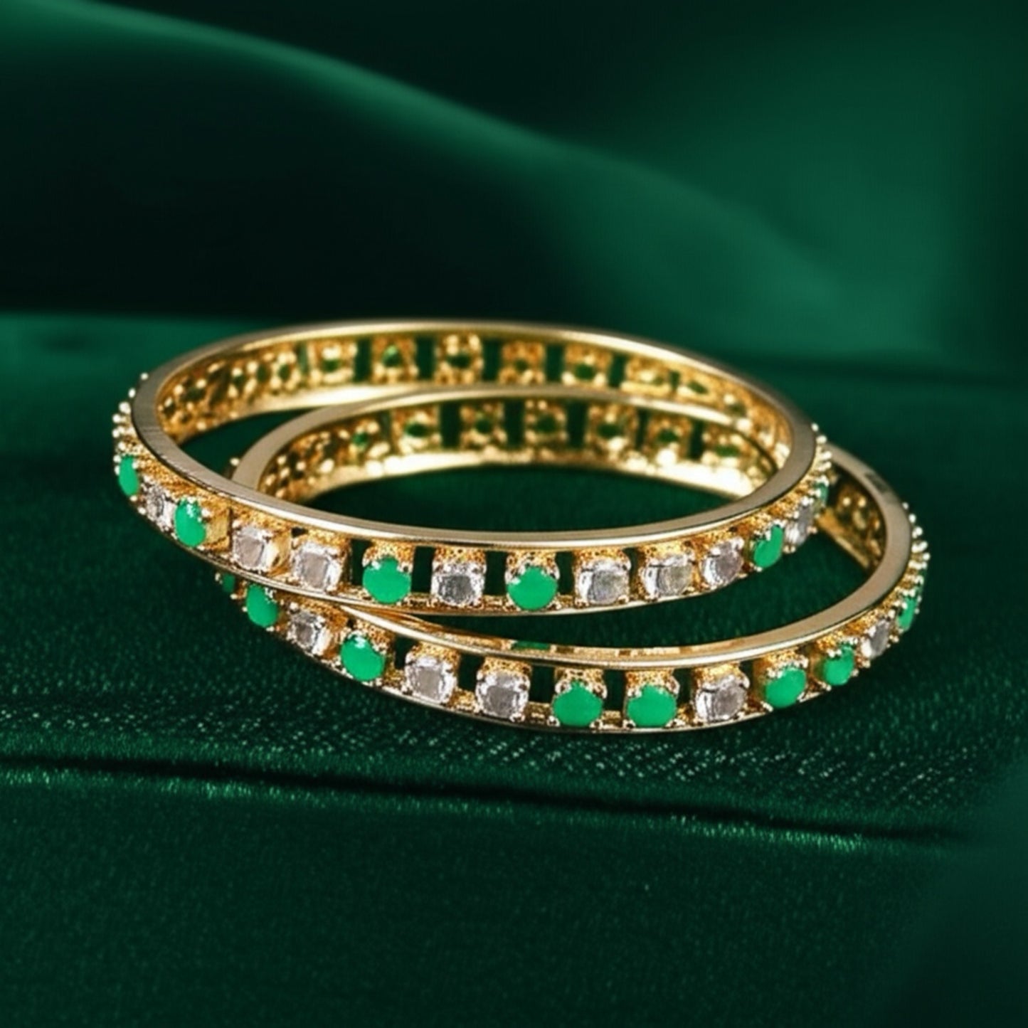 431066 Cz Bangles With Gold Plating-Size 2.6 (Green-White)
