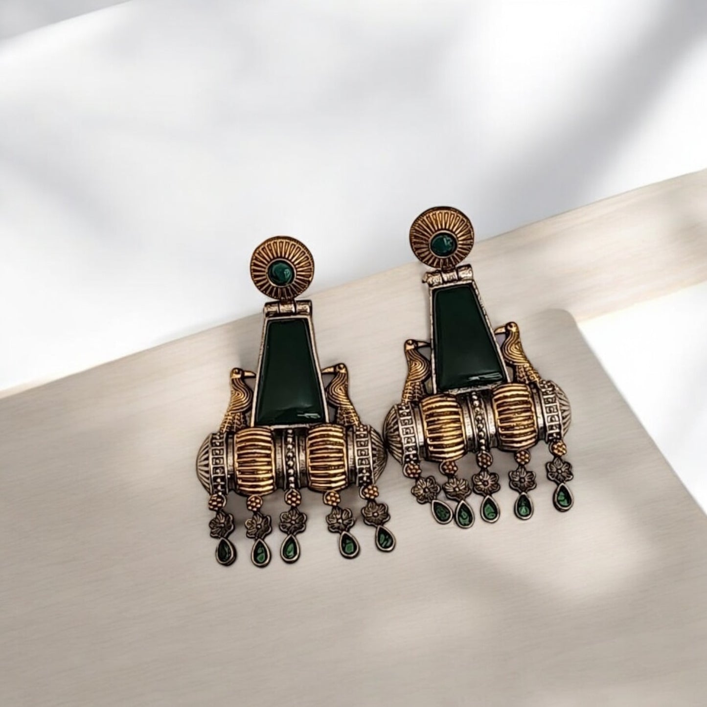 OXE-35425 Pretty Precious Fashion Oxidised Silver Stylish Party Wear Earrings for Women and Girls-Green